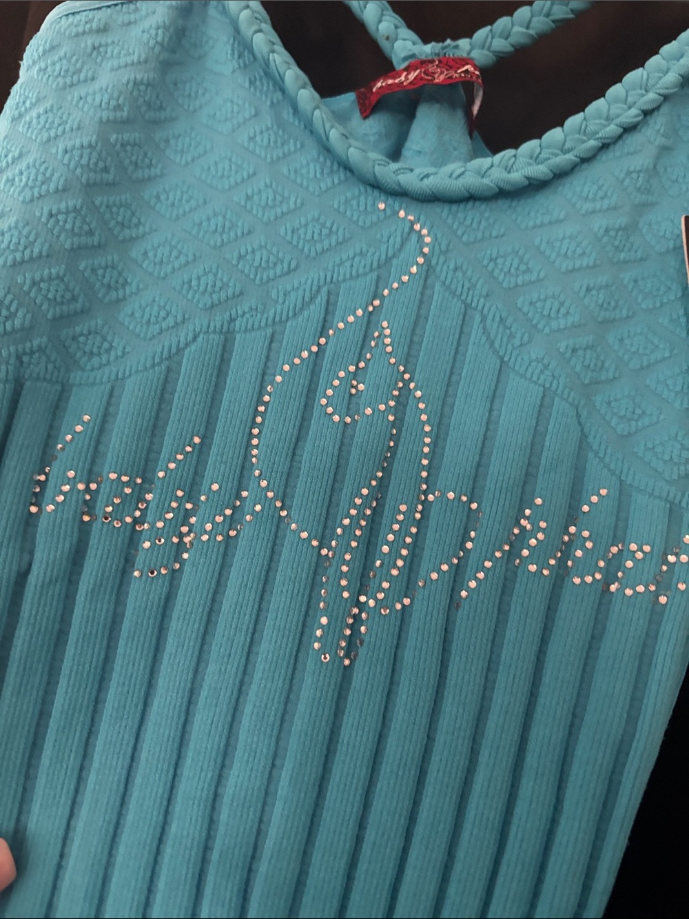 Baby Phat Turquoise Ribbed Tank with Braided Straps & Rhinestone Logo - Picture 4 of 6